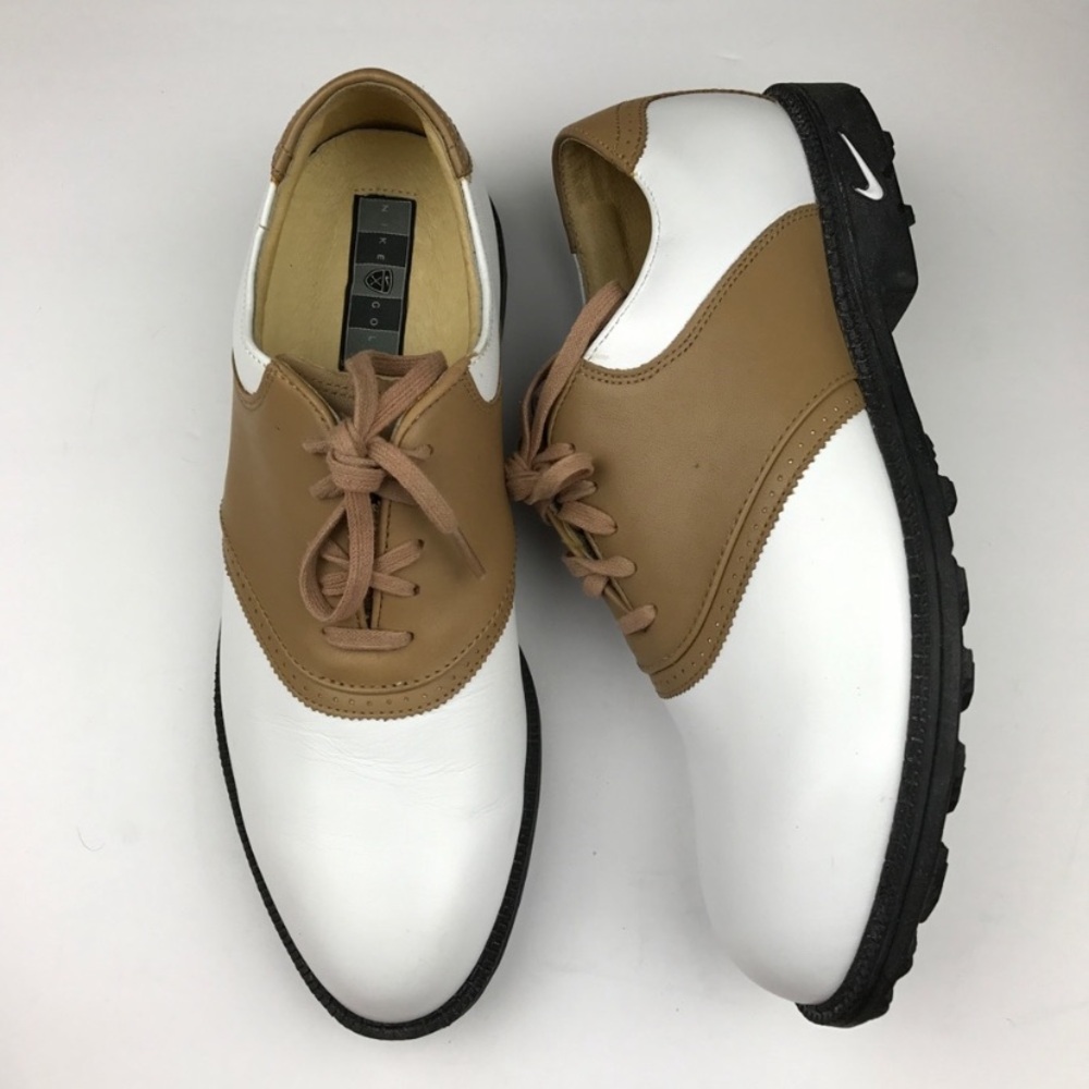 Nike Golf Shoes Leather Lace Up Brown White Size 9.5